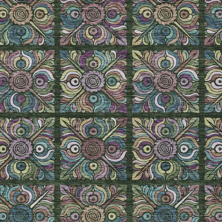 3' X 5' Fern Green Purple And Teal Blue Medallion Washable Indoor Outdoor Area Rug