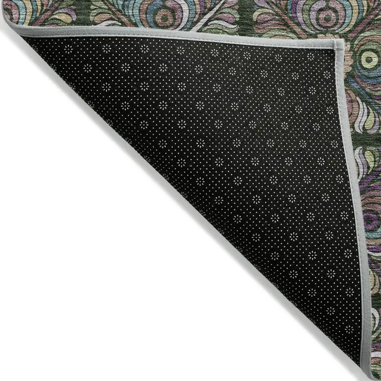 8' X 10' Fern Green Purple And Teal Blue Medallion Washable Indoor Outdoor Area Rug
