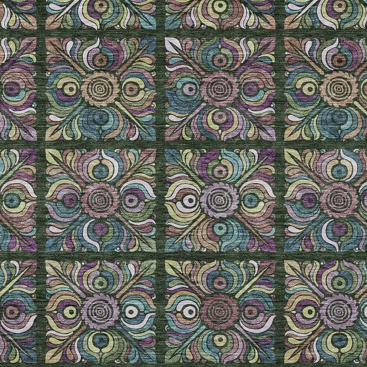 10' X 14' Fern Green Purple And Teal Blue Medallion Washable Indoor Outdoor Area Rug