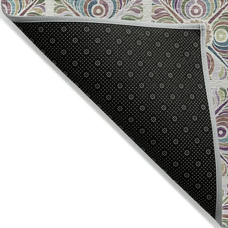 8' X 10' Ivory Purple And Teal Blue Medallion Washable Indoor Outdoor Area Rug