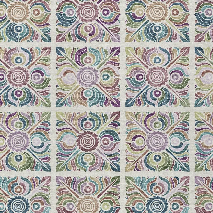9' X 12' Ivory Purple And Teal Blue Medallion Washable Indoor Outdoor Area Rug