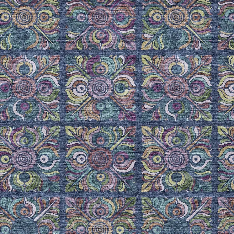 8' X 10' Navy Blue Purple And Teal Blue Medallion Washable Indoor Outdoor Area Rug