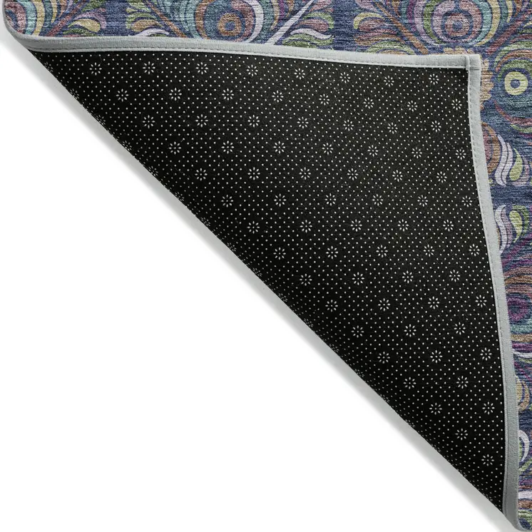 9' X 12' Navy Blue Purple And Teal Blue Medallion Washable Indoor Outdoor Area Rug