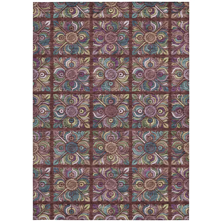 3' X 5' Orange Purple And Teal Blue Medallion Washable Indoor Outdoor Area Rug