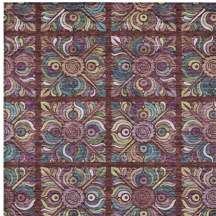 5' X 8' Orange Purple And Teal Blue Medallion Washable Indoor Outdoor Area Rug