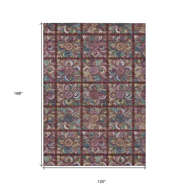 10' X 14' Orange Purple And Teal Blue Medallion Washable Indoor Outdoor Area Rug