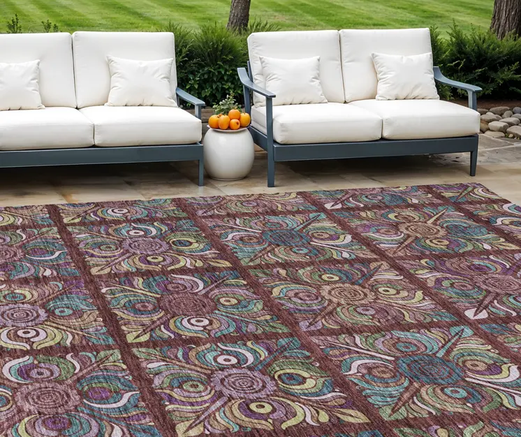 10' X 14' Orange Purple And Teal Blue Medallion Washable Indoor Outdoor Area Rug
