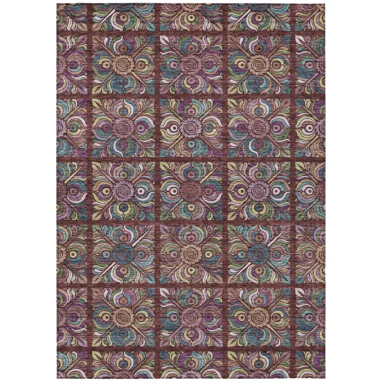 10' X 14' Orange Purple And Teal Blue Medallion Washable Indoor Outdoor Area Rug