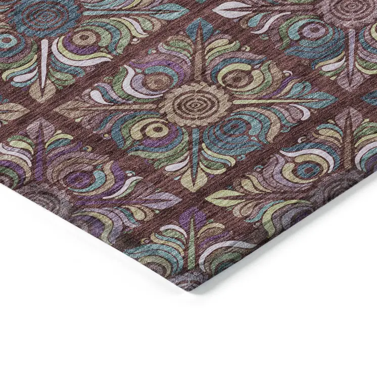 10' X 14' Orange Purple And Teal Blue Medallion Washable Indoor Outdoor Area Rug