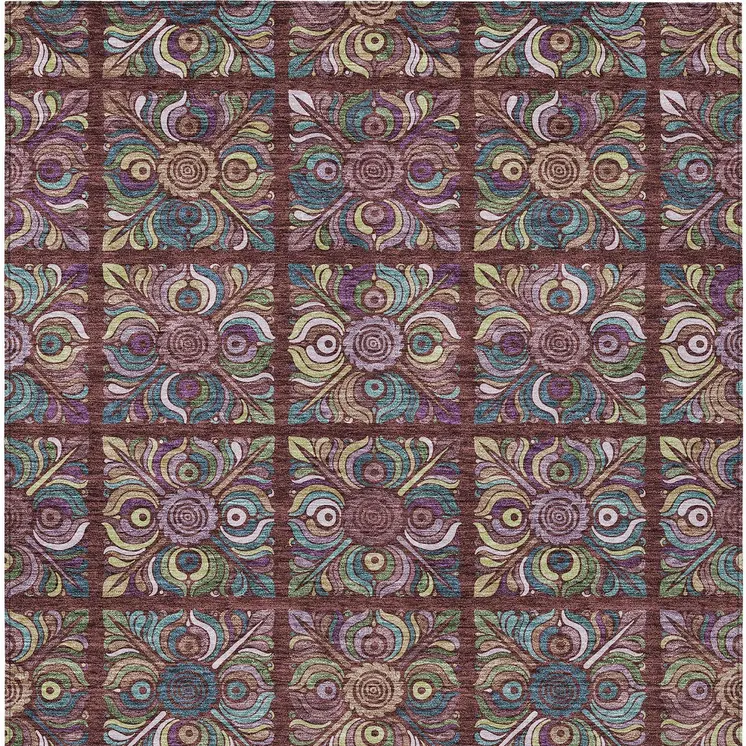 10' X 14' Orange Purple And Teal Blue Medallion Washable Indoor Outdoor Area Rug
