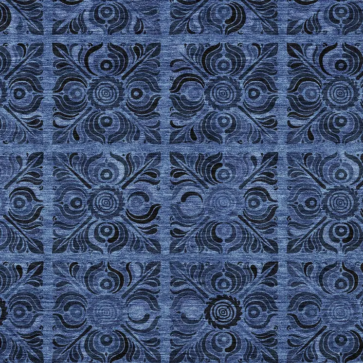3' X 5' Denim Blue And Charcoal Medallion Washable Indoor Outdoor Area Rug