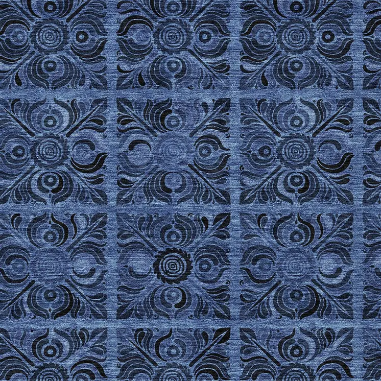 5' X 8' Denim Blue And Charcoal Medallion Washable Indoor Outdoor Area Rug