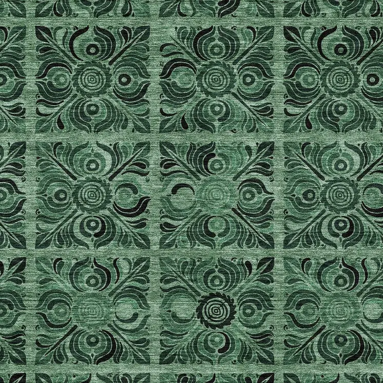 8' X 10' Fern Green And Charcoal Medallion Washable Indoor Outdoor Area Rug