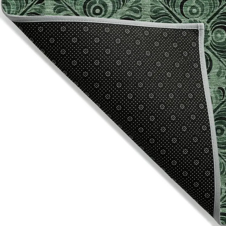 10' X 14' Fern Green And Charcoal Medallion Washable Indoor Outdoor Area Rug