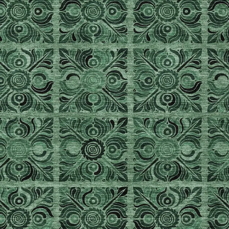 10' X 14' Fern Green And Charcoal Medallion Washable Indoor Outdoor Area Rug