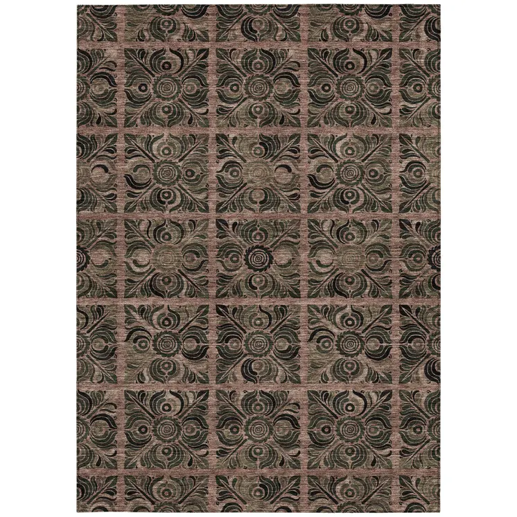 3' X 5' Orange Copper And Charcoal Medallion Washable Indoor Outdoor Area Rug