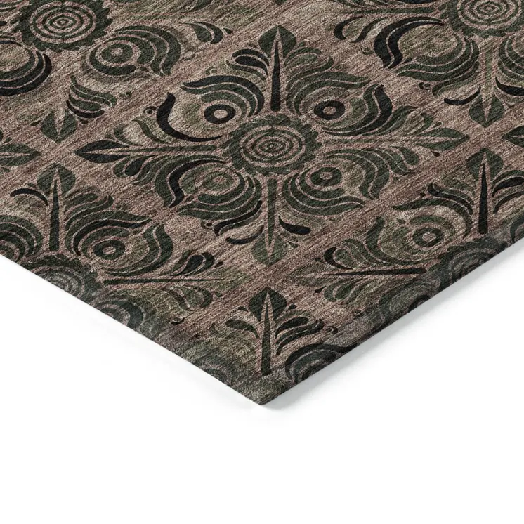 5' X 8' Orange Copper And Charcoal Medallion Washable Indoor Outdoor Area Rug