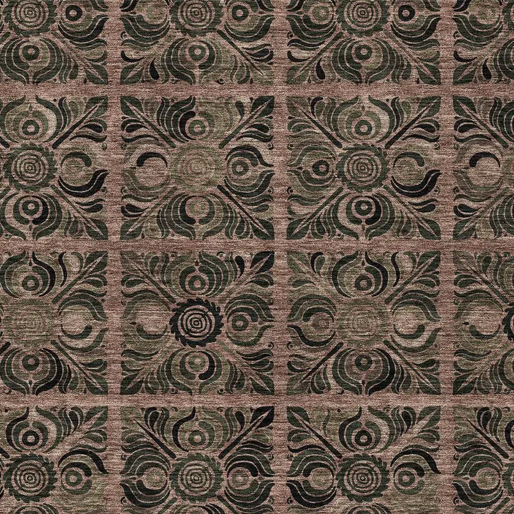 8' X 10' Orange Copper And Charcoal Medallion Washable Indoor Outdoor Area Rug