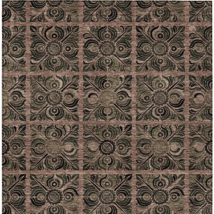 9' X 12' Orange Copper And Charcoal Medallion Washable Indoor Outdoor Area Rug