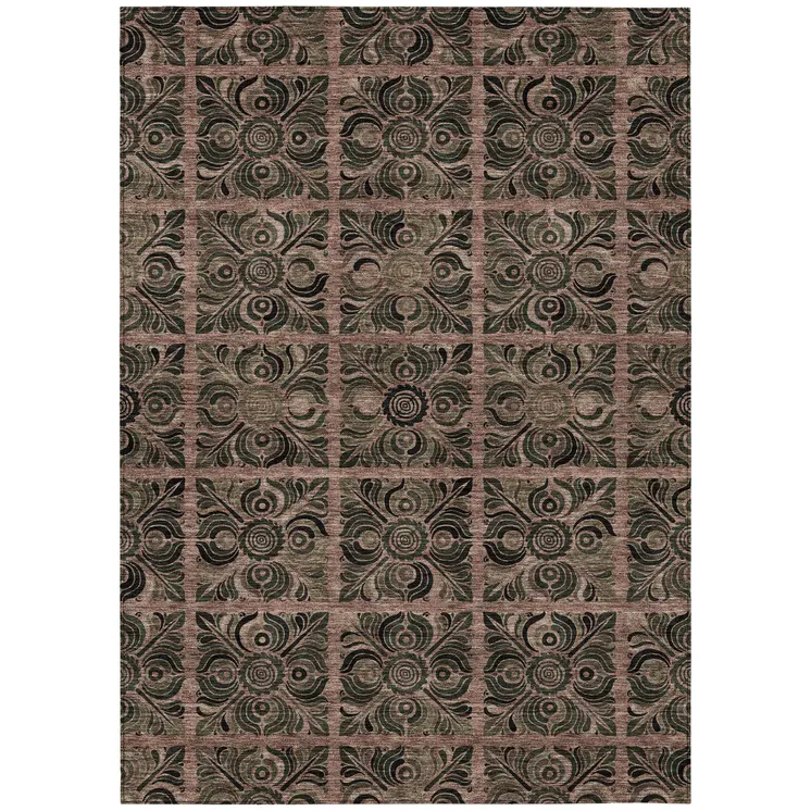 9' X 12' Orange Copper And Charcoal Medallion Washable Indoor Outdoor Area Rug