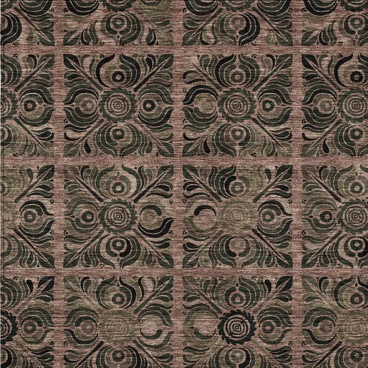 9' X 12' Orange Copper And Charcoal Medallion Washable Indoor Outdoor Area Rug