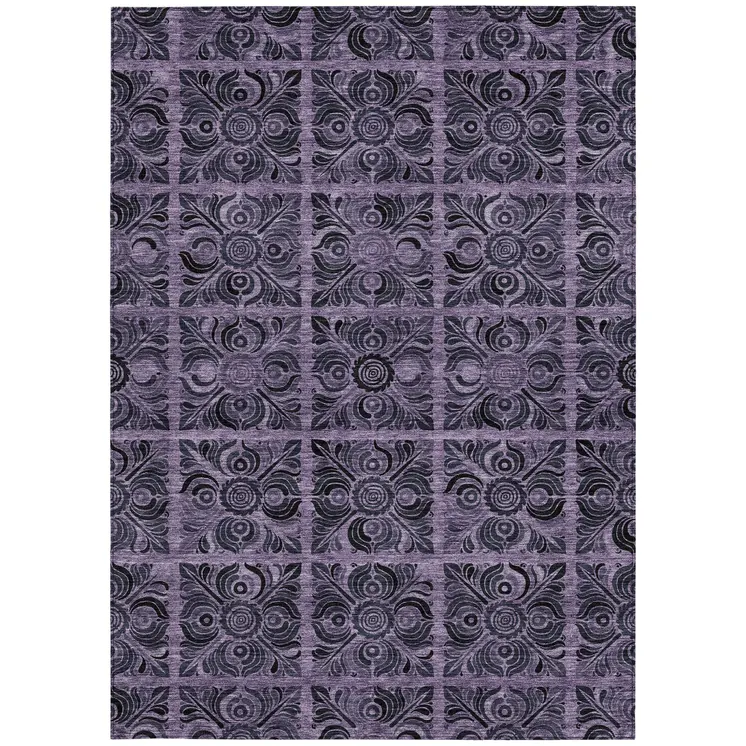 3' X 5' Purple Plum And Charcoal Medallion Washable Indoor Outdoor Area Rug