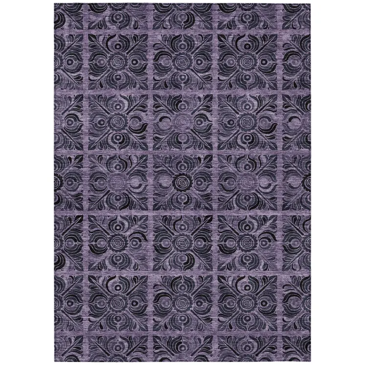 5' X 8' Purple Plum And Charcoal Medallion Washable Indoor Outdoor Area Rug