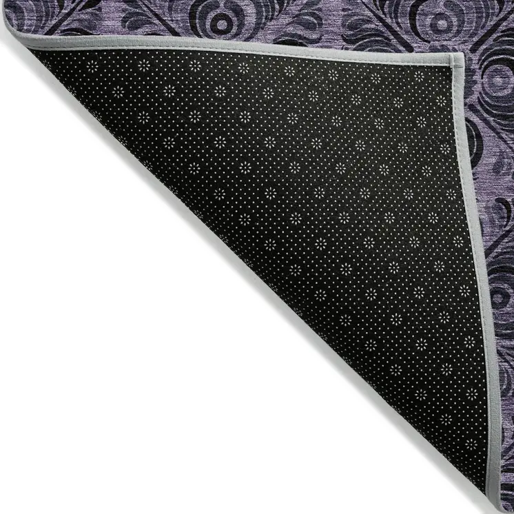 5' X 8' Purple Plum And Charcoal Medallion Washable Indoor Outdoor Area Rug