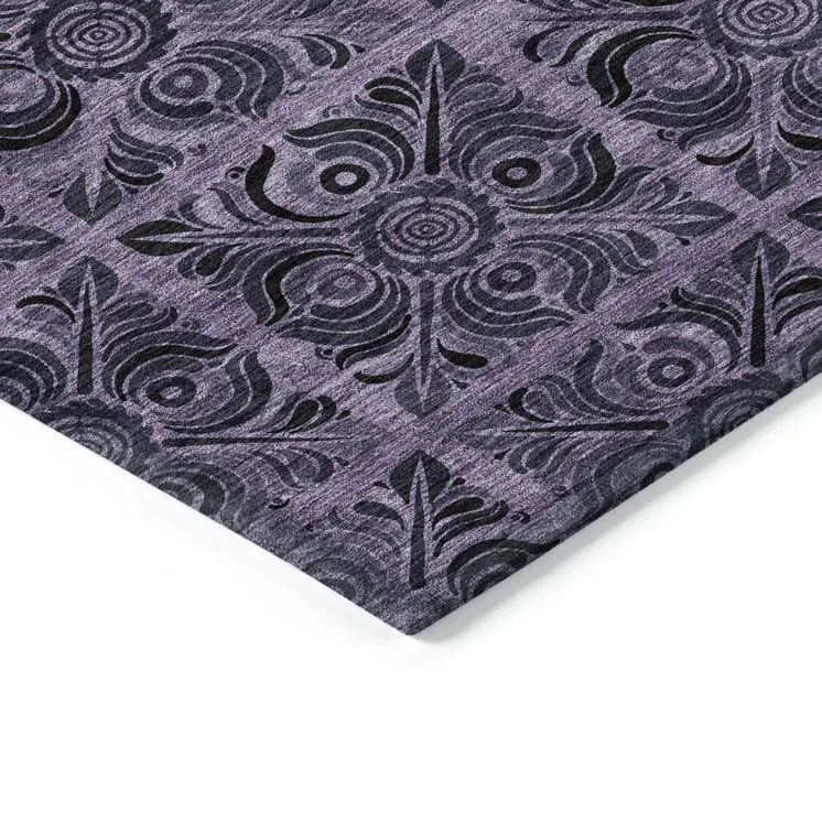 5' X 8' Purple Plum And Charcoal Medallion Washable Indoor Outdoor Area Rug