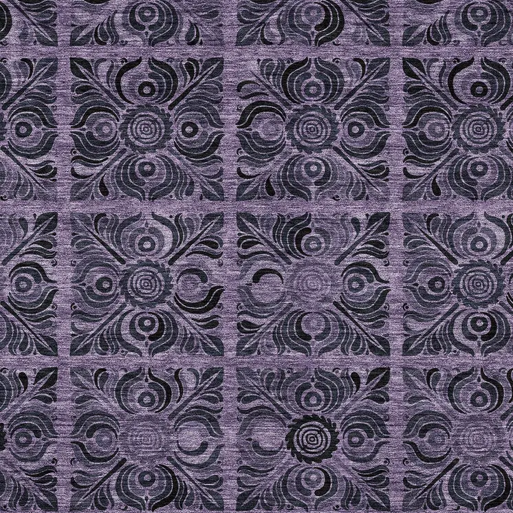 5' X 8' Purple Plum And Charcoal Medallion Washable Indoor Outdoor Area Rug
