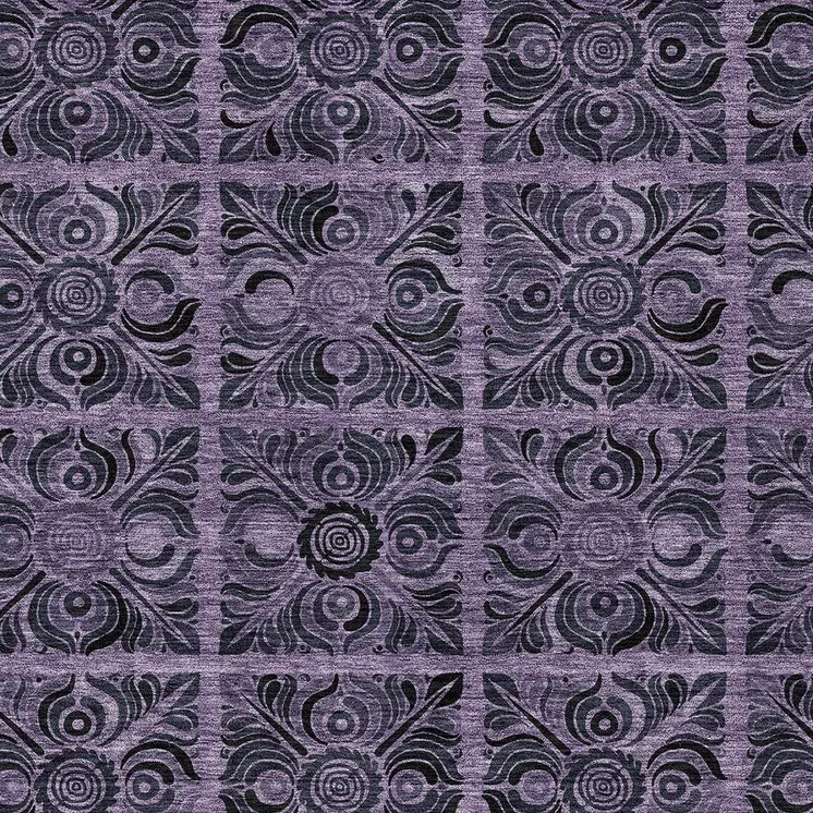 8' X 10' Purple Plum And Charcoal Medallion Washable Indoor Outdoor Area Rug