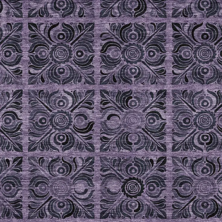9' X 12' Purple Plum And Charcoal Medallion Washable Indoor Outdoor Area Rug