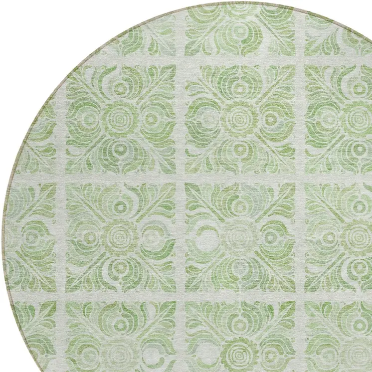 8' Artichoke Green And Mint Green Round Medallion Washable Indoor Outdoor Area Rug