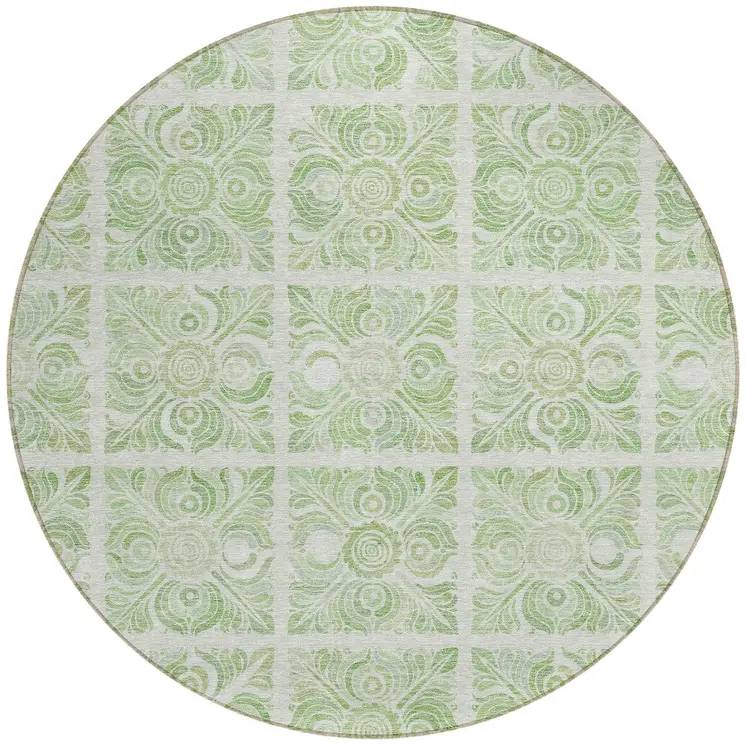 8' Artichoke Green And Mint Green Round Medallion Washable Indoor Outdoor Area Rug
