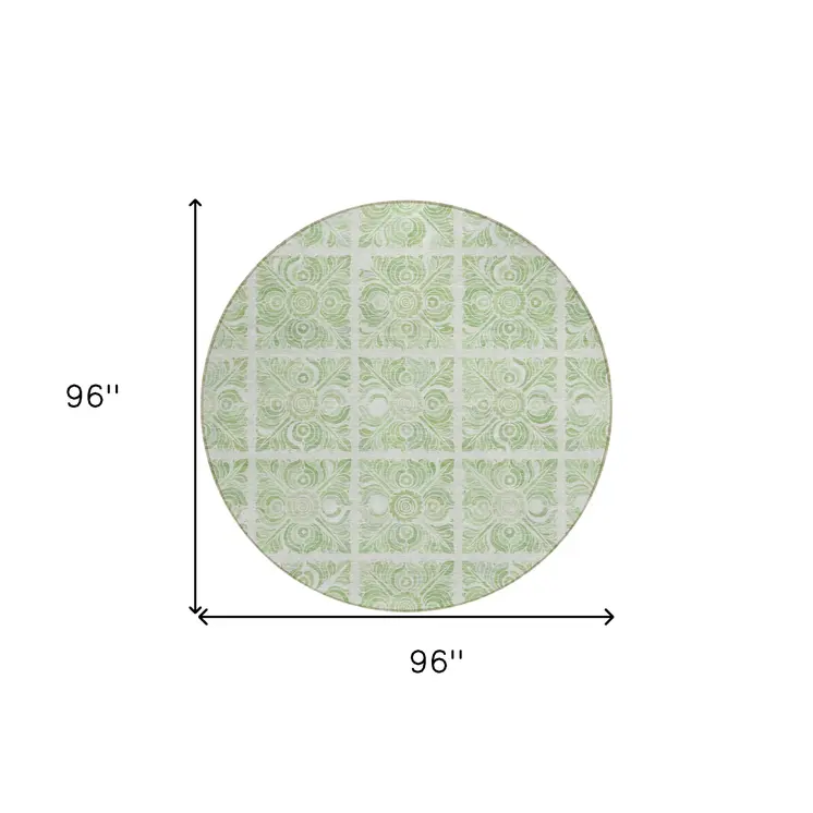 8' Artichoke Green And Mint Green Round Medallion Washable Indoor Outdoor Area Rug