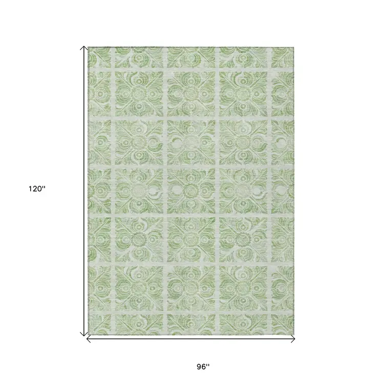 8' X 10' Artichoke Green And Mint Green Medallion Washable Indoor Outdoor Area Rug
