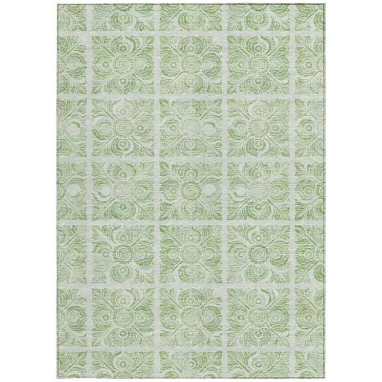 8' X 10' Artichoke Green And Mint Green Medallion Washable Indoor Outdoor Area Rug