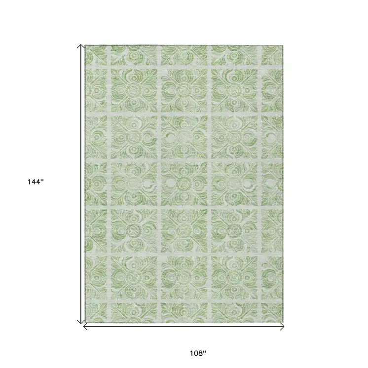 9' X 12' Artichoke Green And Mint Green Medallion Washable Indoor Outdoor Area Rug