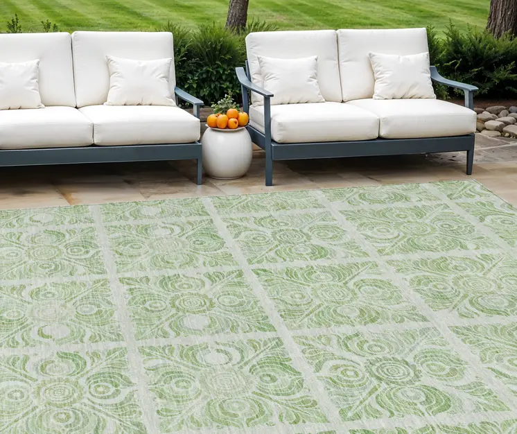 9' X 12' Artichoke Green And Mint Green Medallion Washable Indoor Outdoor Area Rug