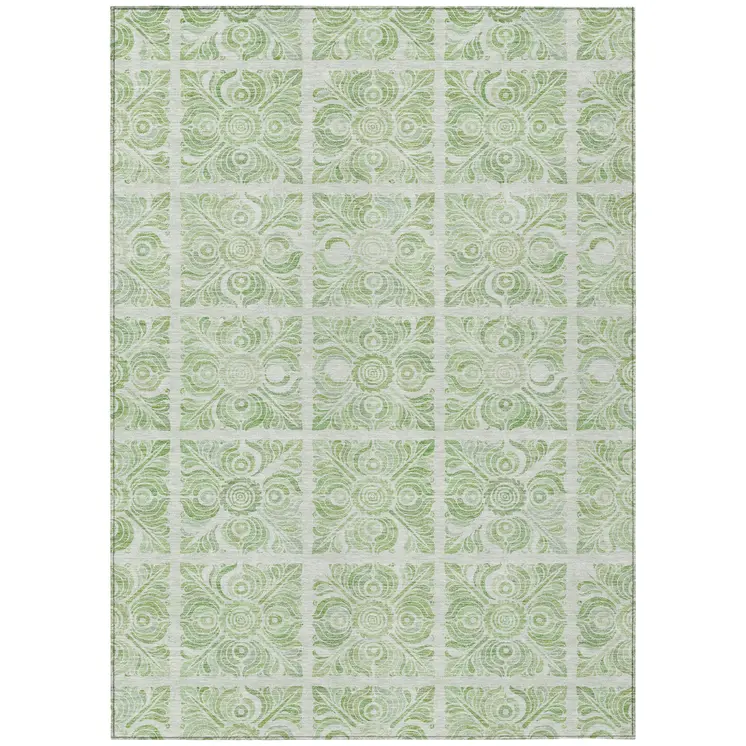 9' X 12' Artichoke Green And Mint Green Medallion Washable Indoor Outdoor Area Rug