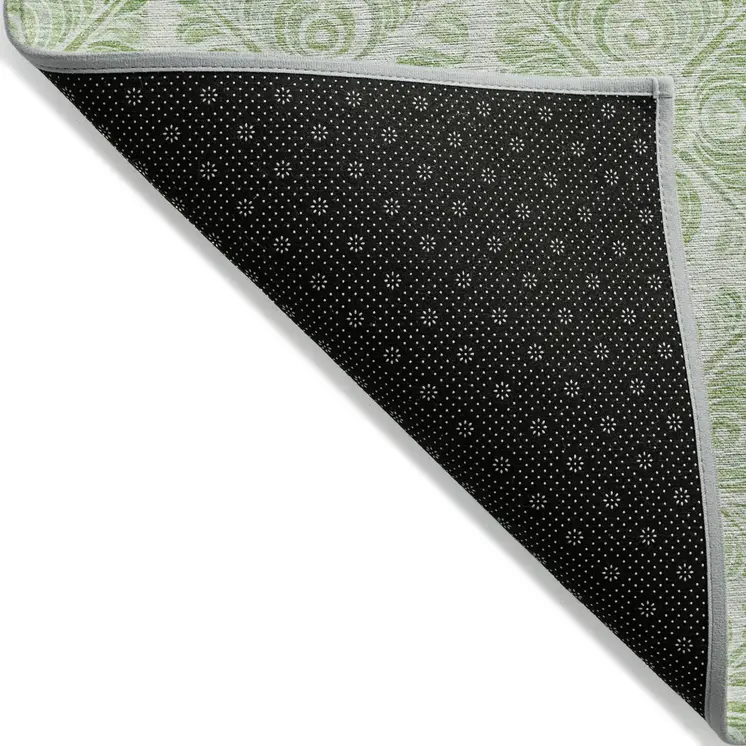 9' X 12' Artichoke Green And Mint Green Medallion Washable Indoor Outdoor Area Rug