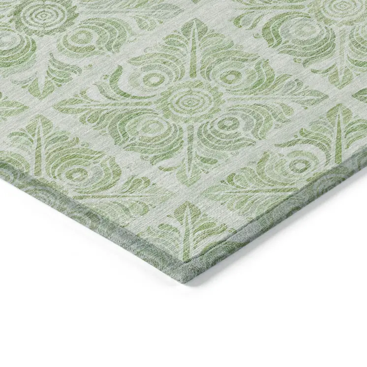 9' X 12' Artichoke Green And Mint Green Medallion Washable Indoor Outdoor Area Rug