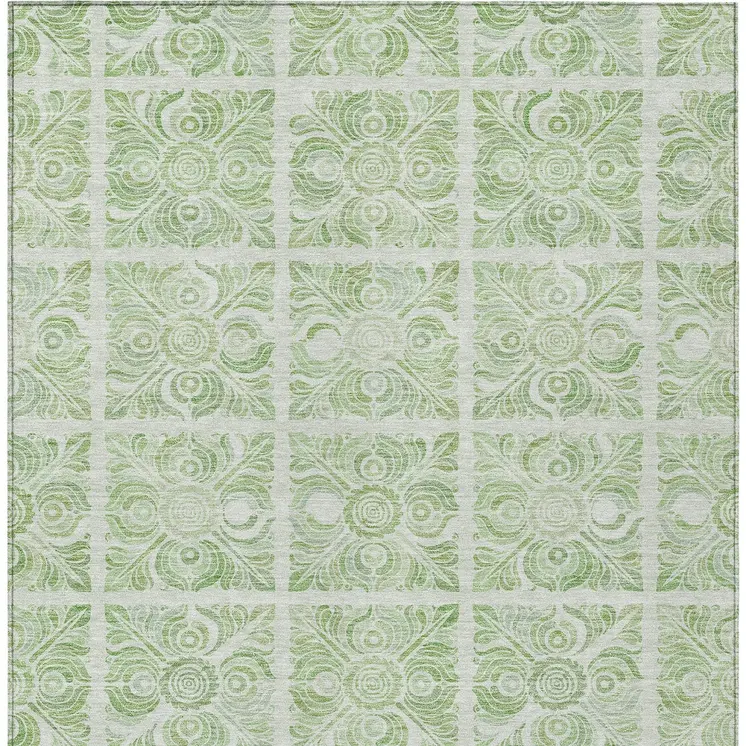 9' X 12' Artichoke Green And Mint Green Medallion Washable Indoor Outdoor Area Rug