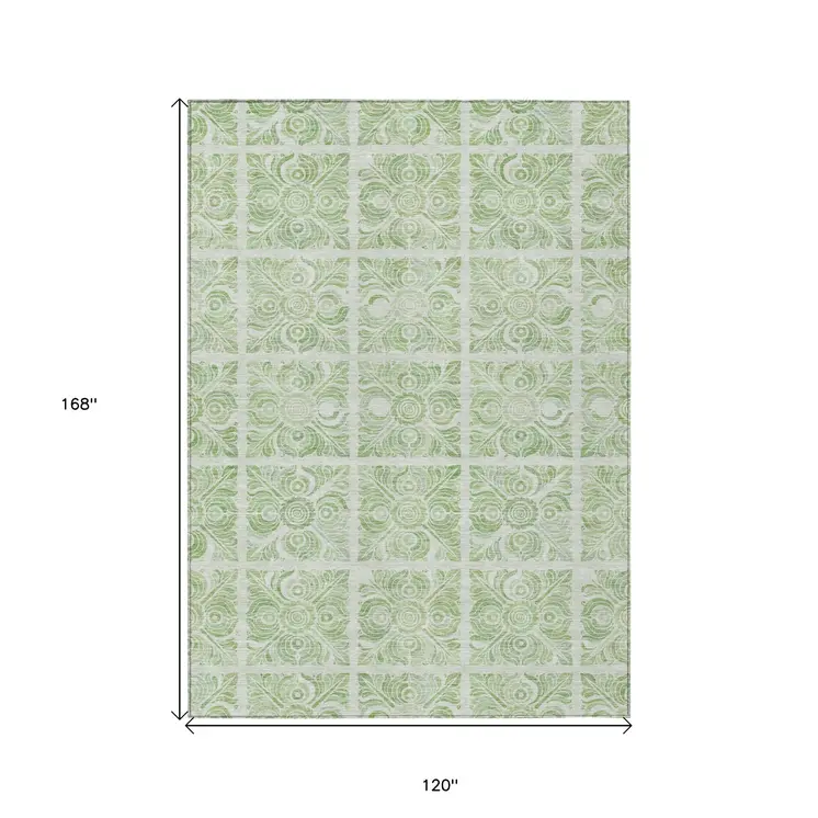 10' X 14' Artichoke Green And Mint Green Medallion Washable Indoor Outdoor Area Rug