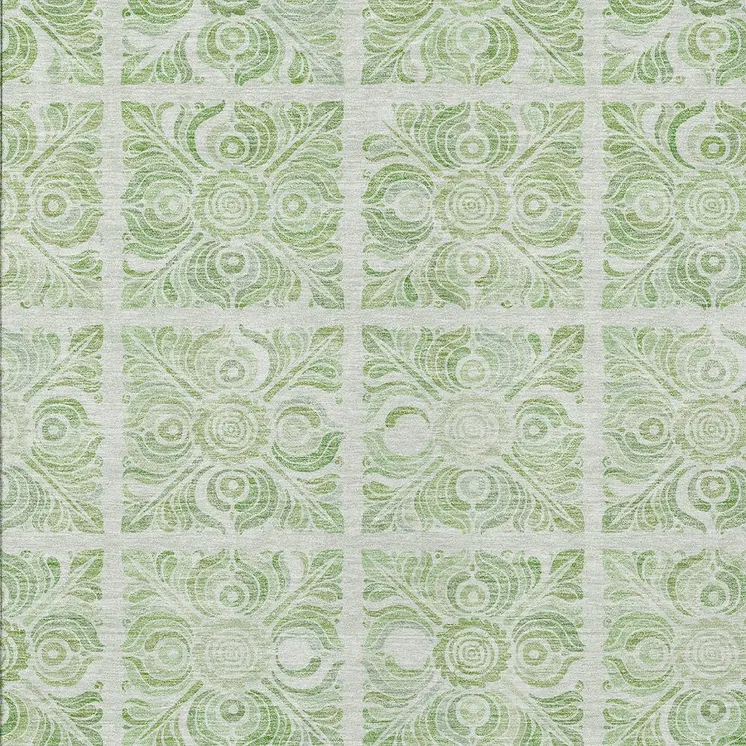 10' X 14' Artichoke Green And Mint Green Medallion Washable Indoor Outdoor Area Rug