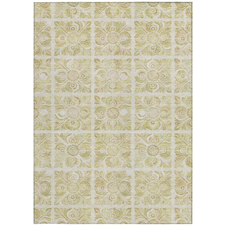 8' X 10' Beige And Tan Medallion Washable Indoor Outdoor Area Rug
