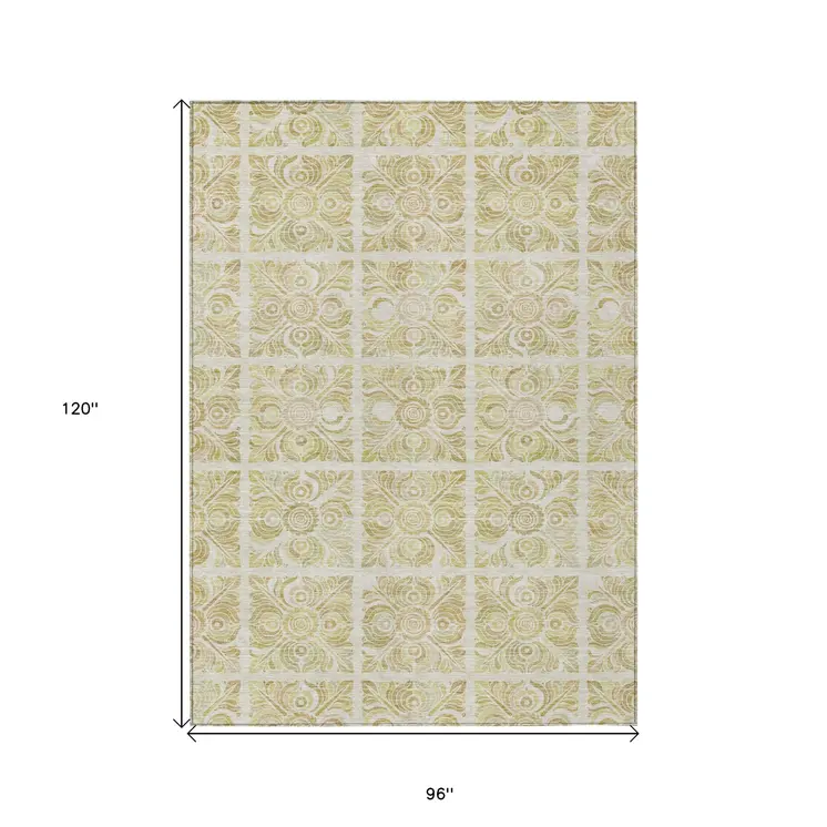 8' X 10' Beige And Tan Medallion Washable Indoor Outdoor Area Rug