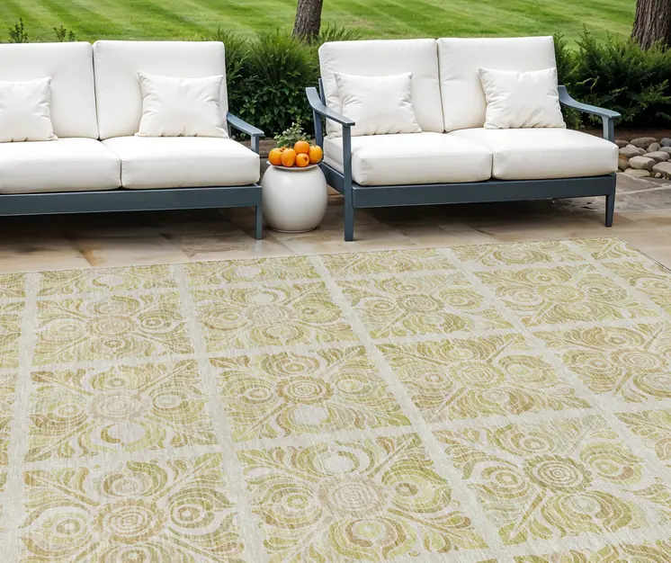8' X 10' Beige And Tan Medallion Washable Indoor Outdoor Area Rug