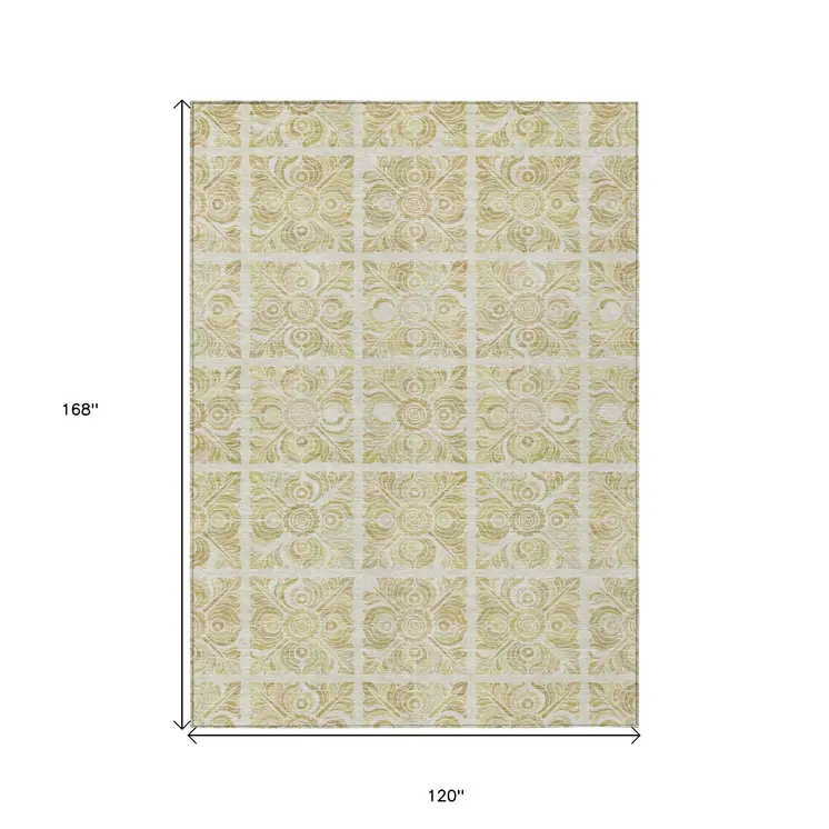 10' X 14' Beige And Tan Medallion Washable Indoor Outdoor Area Rug