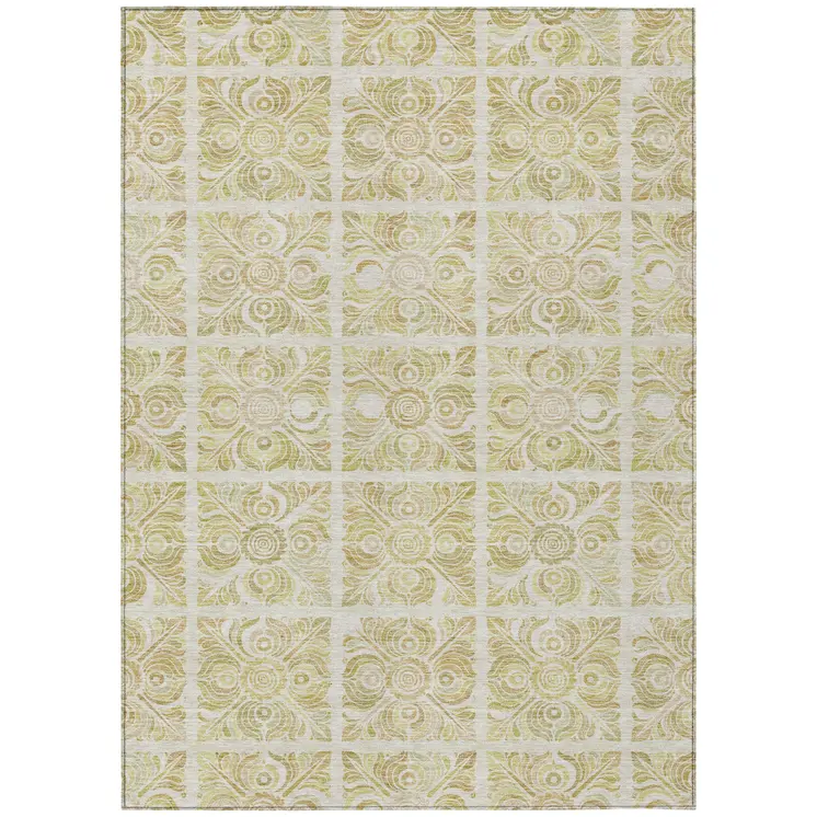 10' X 14' Beige And Tan Medallion Washable Indoor Outdoor Area Rug